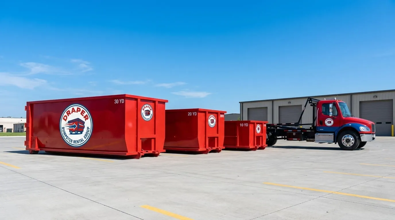 Roll-off containers and truck on the yard apron